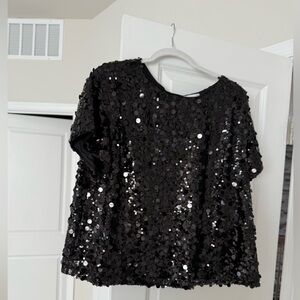 Nine West Black Sequin Top XXL Party Holiday Sparkle Blouse